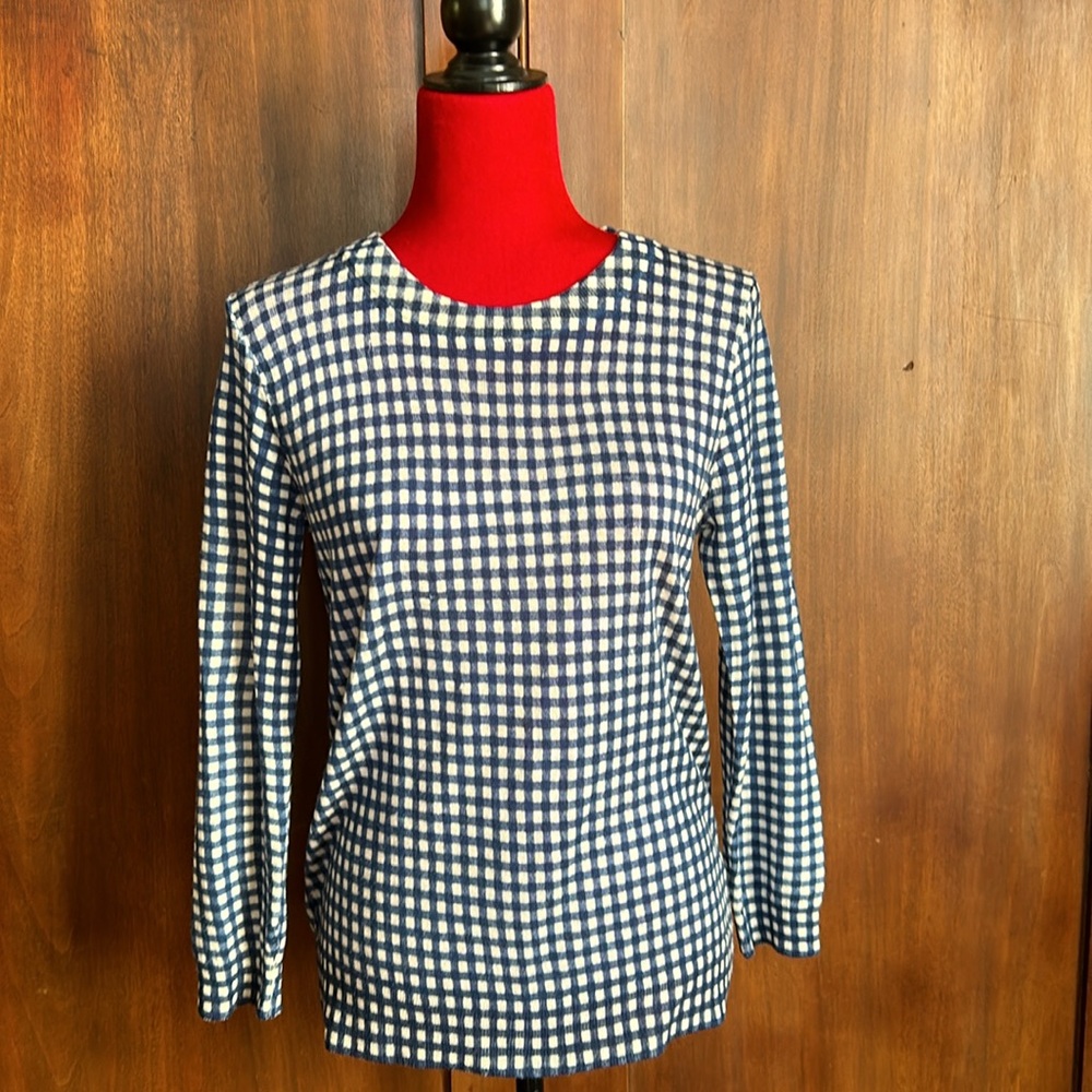 J Crew Merino Wool Gingham Print Sweater M